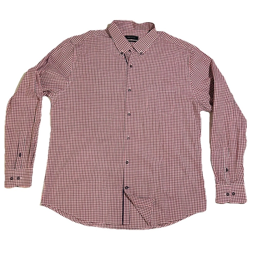 Cortefiel Tailored Fit Button Down Shirt Men's XXL 46 Pink Black White Checked